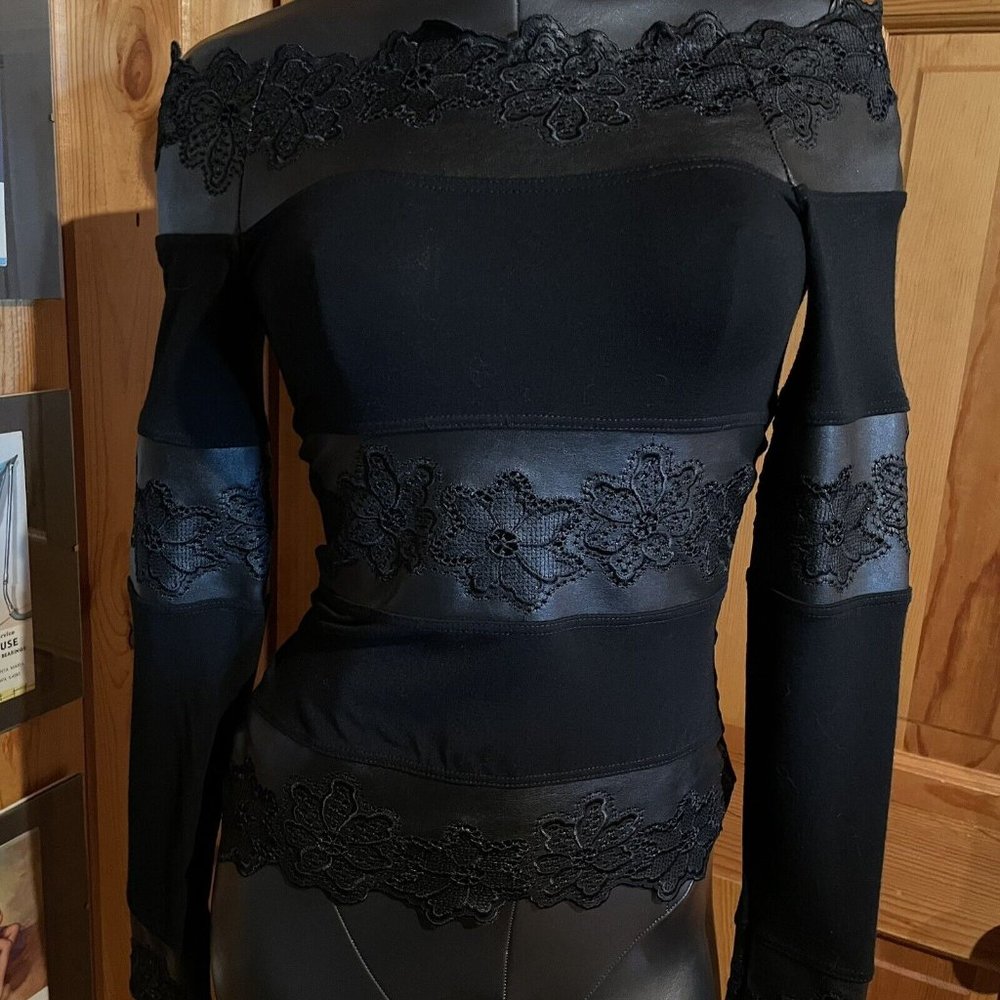 Vintage Etincelle Couture Black Long Sleeve Embroidered Cutwork Top